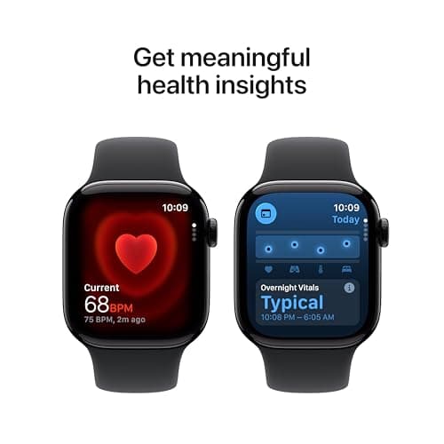 Apple Watch Series 11 [GPS 42mm] Smartwatch with Jet Black Aluminum Case with Black Sport Band - S/M. Sleep Score, Fitness Tracker, Health Monitoring, Always-On Display, Water Resi