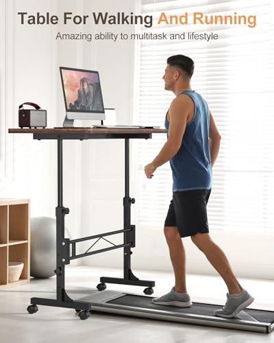 Amztabler Small Standing Desk Adjustable Height, Mobile Stand Up Desk with Wheels, 32 Inch Portable Rolling Desks Conference Room Tables for Walking Pad Treadmill Wood Rustic thumbnail 7