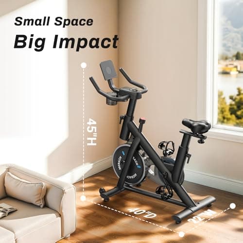 Merach Exercise Bike, Magnetic Friction Stationary Bike with Brake Pad and Exclusive App, Low Noise Indoor Cycling Bike with 300lbs Weight Capacity, Tablet Mount and Fitness Course thumbnail 7