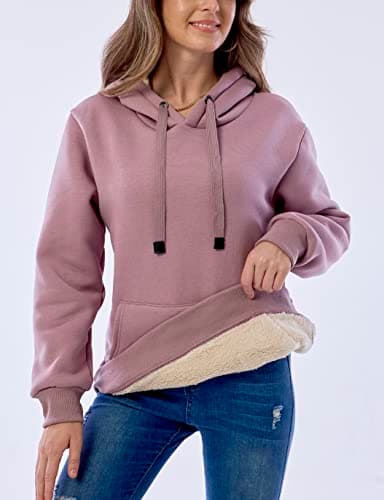 Fenclushy Womens Winter Hoodies Warm Fleece Sherpa Lined Pullover Hooded Sweatshirt (Purple,L)