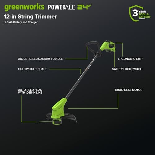 Greenworks 24V 12 in String Trimmer & 270 CFM Blower Combo, 2.0 Ah Battery thumbnail 3