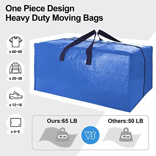 VELVETSURE Heavy Duty Extra Large Moving Bags W/Backpack Straps - Strong Handles & Zippers, Storage Totes For Space Saving, Fold Flat, Alternative to Box and Bin (Set of 6, Multico thumbnail 3