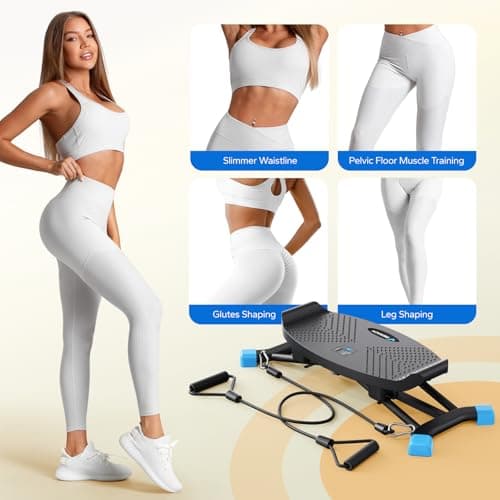 Merach Rocking Steppers for Exercise at Home, Mini Stair Stepper with Resistance Bands, Portable Balance Board Featuring LCD Monitor, 300 lbs Capacity Ski Trainer for Full Body Wor thumbnail 2