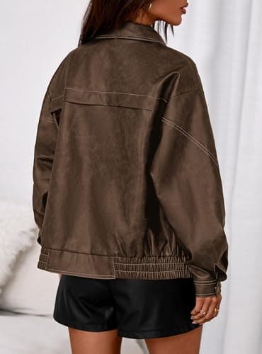 PRETTYGARDEN Womens Oversized Faux Leather Jacket Fall Winter Outfits thumbnail 4
