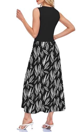 MOLERANI Sundress for Women 2026 Casual Sleeveless V-Neck Elegant Flowy Floral Long Summer Dress with Pockets,Daily,Color Block,Party,Vacation(BL Dot Leaf,M) thumbnail 4