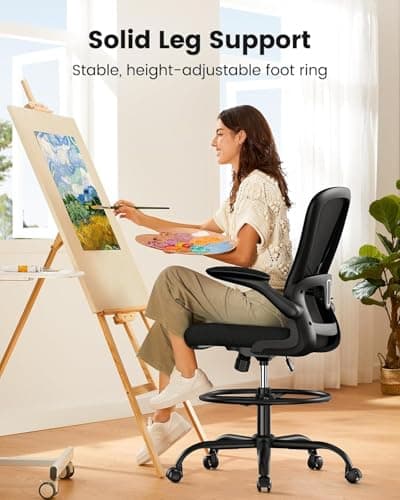 ErGear Drafting Chair, Standing Desk Chair with Flip-Up Armrests, High Desk Chair Adjustable Height, Ergonomic Tall Office Chair with Lumbar Support and Adjustable Footrest Ring thumbnail 6