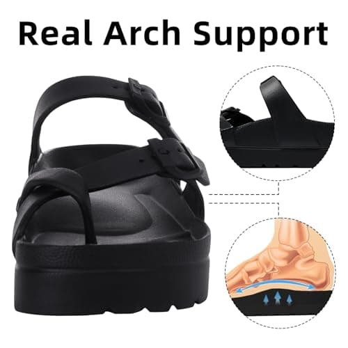 Goosecret Women's Platform Sandals with Arch Support Comfortable Foam Slides Summer Beach Sandals with Adjustable Buckle Black, 36 thumbnail 4
