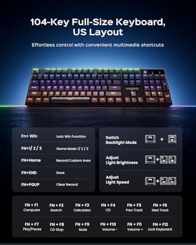 wegear Mechanical Gaming Keyboard with Blue Switch, 104-Key Full Size RGB Backlit Wired Keyboard（11 Modes, Anti-Ghosting, Double-Shot ABS Keycaps, Lighted Computer Key-Board for PC