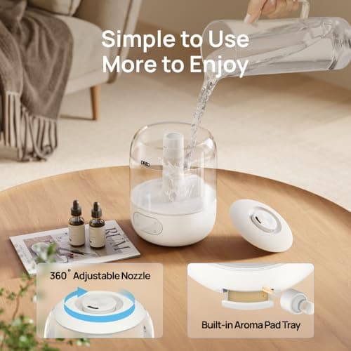 ¡Súper Oferta! Humidificador Ultrasónico DREO para Recámara: Neblina Fría, Silencioso (26dB), Luz RGB y 30h de Uso