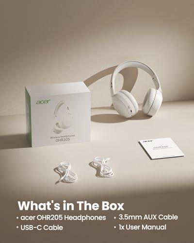 acer Wireless Bluetooth Headphones, 70 Hours Playtime, Foldable Over-Ear Headphones with 40mm Drivers, Memory Foam Earpads, Multipoint Bluetooth 6.0 for Travel, Home, Office, White thumbnail 7