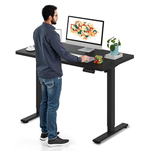 SANODESK Electric Standing Desk 48 x 24 Inches Whole-Piece Desktop Height Adjustable Stand Up Desk w/6-Button Controller Ergonomic Computer Desk for Home Office, Black Frame + Blac