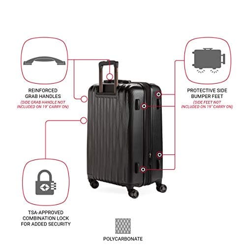 SwissGear 7272 Energie Expandable Hardside Luggage With Spinner Wheels and TSA Lock, Black, Checked-Medium 24-Inch