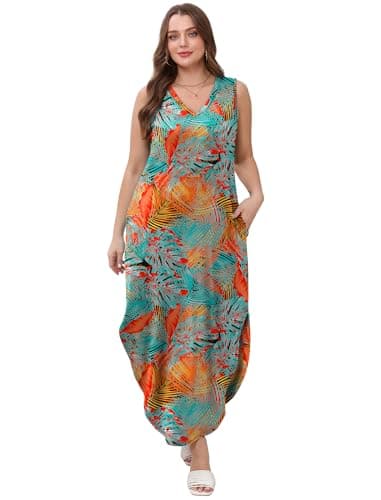 Sampeel Maxi Dresses for Women 2025 V Neck Long Beach Sundresses Tropical Floral Summer Materinity Dress for Women M thumbnail 5