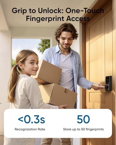 eufy Security Smart Lock C33, Keypad Door Lock with Handle, Fingerprint Door Knob, Keyless Entry Door Lock for Front Door and Bedrooms, Electronic Deadbolt, Wi-Fi, App Control, IP5 thumbnail 2