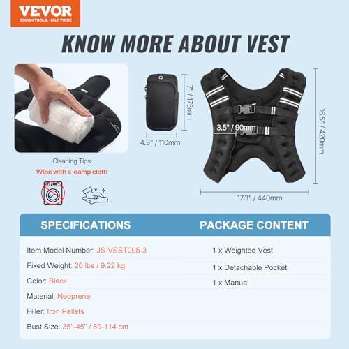VEVOR Weighted Vest, 20 lbs Weight Vest with Reflective Stripe, Adjustable Buckle Body Weight Vest for Men Women, Workout Equipment for Strength Training, Running, Jogging, Fitness thumbnail 7
