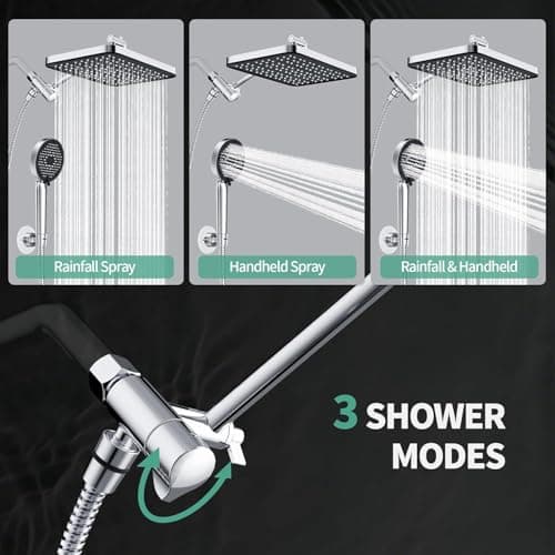 12 Inch Wide Rain Shower Head with Filtered Handheld Combo, High Pressure Rainfall Shower Head, 9 Spray Modes Handheld with 9-Inch Extension Arm, Comes with Filter Removes Chlorine