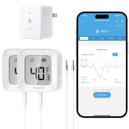 GoveeLife WiFi Refrigerator Thermometer with Alarm, Wireless Digital Freezer Temperature Gauge with App Control, LCD Display, 2 Years Free Data Export, for Home Kitchen Fridge Hot 