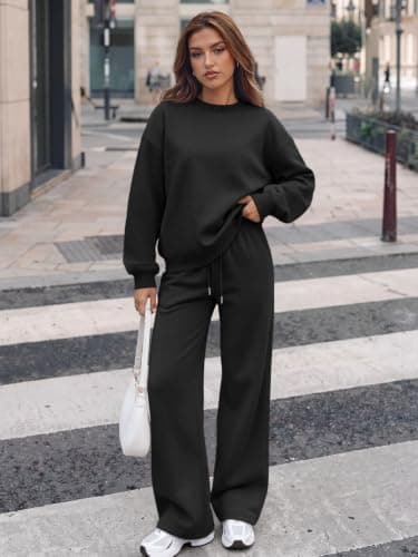 Trendy Queen Womens 2 Piece Sweatsuit Fall Sweat Outfits Black thumbnail 5