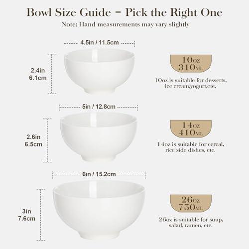 MALACASA 26 Oz Porcelain Soup Bowls Set of 4, White Ceramic Bowls for Kitchen, Cereal Bowl for Oatmeal, Fruit, Salad, Ramen and Rice Bowl -Dishwasher & Microwave Safe Bowls thumbnail 8
