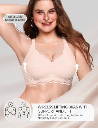 OEAK Women Jelly Bras No Underwire Scalloped Push Up Buttery Soft Tshirt Bra Seamless Full Coverage Convertible Everyday Bra Jacquard Pink,XL thumbnail 4
