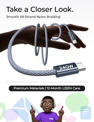 Cables USB C a USB C LISEN 240W Carga Rápida (Paquete de 2, 2m) para iPhone, iPad y Samsung