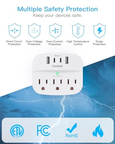 Miniatura de One Beat 2 Pack Multi Plug Outlet Splitter with USB,Surge Protector Outlet Extender with 3 Wall Outlets 4 USB Wall Charger(2 USB C),490 J, ETL Listed,Small Outlet Adapter Plug Exte 4