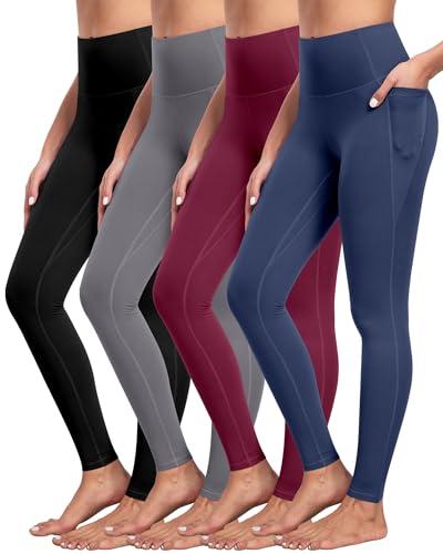 4 Paquetes Leggings de Yoga con Bolsillos para Mujer, Control de Abdomen y Cintura Alta