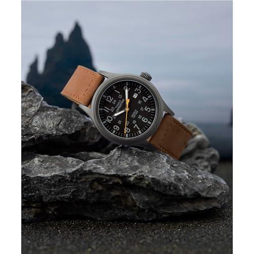 Timex Men's Expedition Scout 40mm Watch – Gray Case Black Dial with Brown Ecco DriTan Leather Strap thumbnail 8