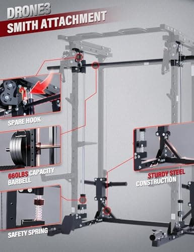 Major Fitness Drone3 Smith Machine, All-in-One Home Gym Power Rack with Cable Crossover, Pull-Up Bars, T-Bar & Squat Station, Heavy-Duty Full-Body Workout for Strength Training (D3 thumbnail 3