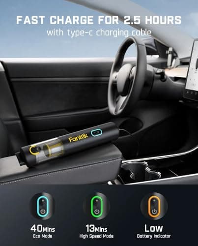 Fanttik Slim V8 APEX Car Vacuum, 4-in-1 Portable Mini Cordless Vacuum with 19000pa Suction Power for Pet Hair, Type-C Charge, One-Touch Empty for Car, Office Desk, Keyboards (Black thumbnail 8