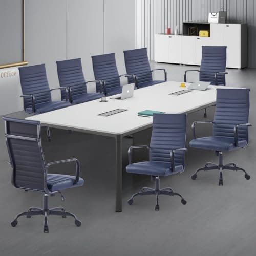 Haranuo Office Chair, Ergonomic Executive Conference Room Chairs, Ribbed Leather Desk Chair with Lumbar Support, Adjustable Height Mid-Back Swivel Chair with Padded Seat thumbnail 8