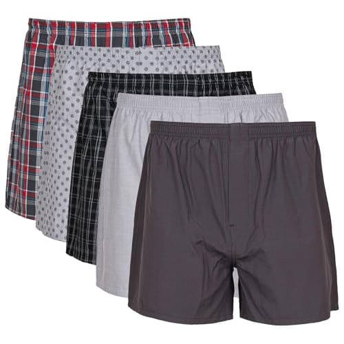 Gildan Men's Underwear Boxers, Multipack, Grey/Red Assorted (5-pack), Large