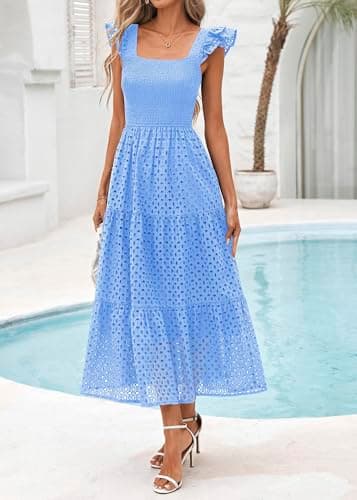 Miniatura de Vestido Maxi Boho sin mangas con calados para mujer Lazysmile 8