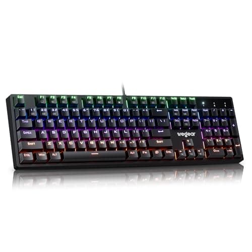 wegear Mechanical Gaming Keyboard with Blue Switch, 104-Key Full Size RGB Backlit Wired Keyboard（11 Modes, Anti-Ghosting, Double-Shot ABS Keycaps, Lighted Computer Key-Board for PC