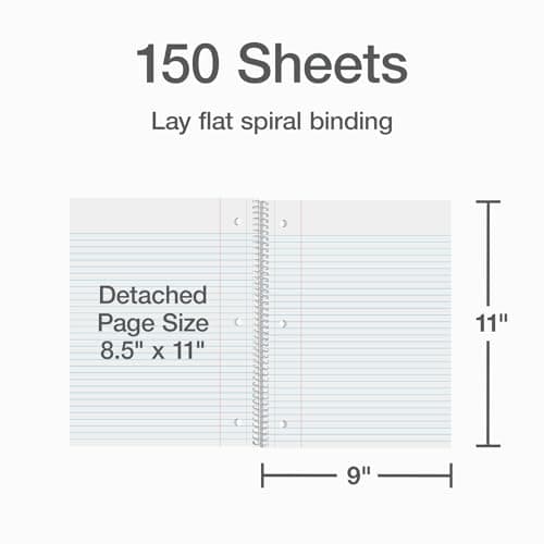 Oxford 3 Subject Spiral Notebook, Notebooks for School, Plastic Covers, Back to School Supplies, College Ruled, 150 Sheets, 2 Pack, Black and Blue (1009293) thumbnail 4