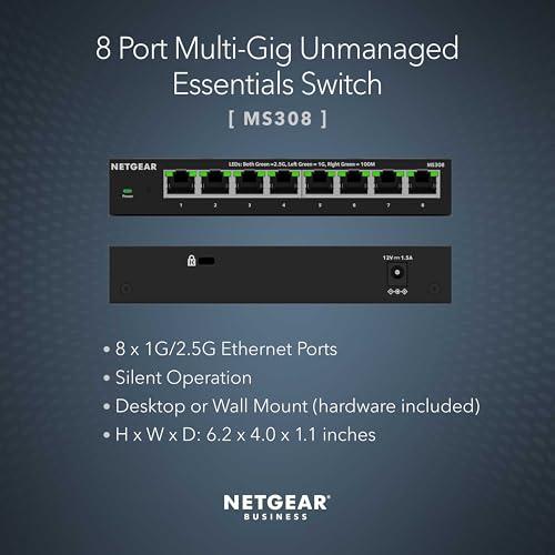 NETGEAR 8-Port 2.5G Multi-Gigabit Ethernet Unmanaged Network Switch (MS308) - with 8 x 2.5Gbps Ports, Desktop or Wall Mount, Metal Case thumbnail 2