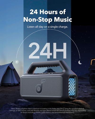 Soundcore Boom 2 By Anker, Outdoor Speaker, 80W, Subwoofer, BassUp 2.0, 24H Playtime, IPX7 Waterproof, Floatable, RGB Lights, USB-C, Custom EQ, Bluetooth 5.3, Portable for Camping  thumbnail 6