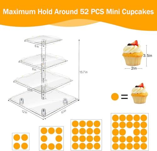 Miniatura de YestBuy 4 Tier Cupcake Stand Acrylic Tower Display with LED Light Premium Holder Dessert Tree Tower for Birthday Cady Bar Décor Weddings, Parties Events (Yellow Light) 5