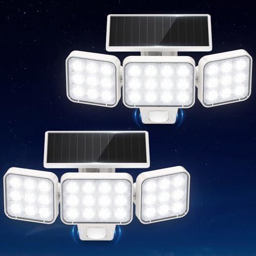 WdtPro Solar Lights Outdoor Motion Sensor, 3500LM Bright Solar Flood Lights Outdoor, Adjustable & Upgrade Glass Panel, Wireless LED Solar Powered Security Spot Lights Waterproof fo