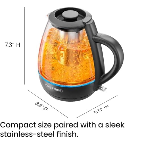 Miniatura de Chefman Electric Kettle with Tea Infuser, Compact 1L (4 Cups), 1500W, Removable Lid for Easy Cleaning, Boil-Dry Protection, Stainless Steel Filter, BPA Free, Auto Shut Off, Small E 8
