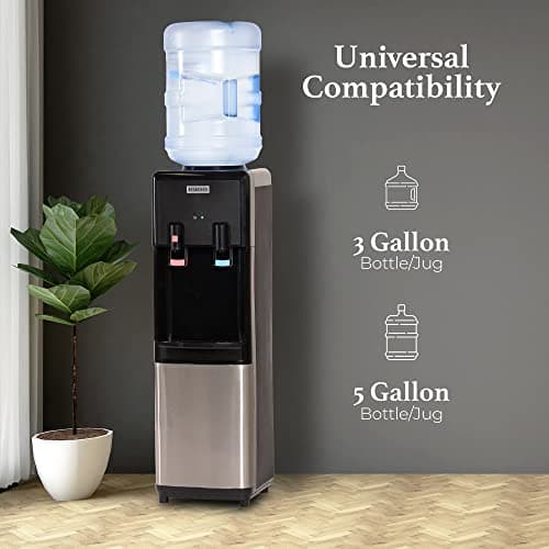 Igloo Top Loading Water Cooler with Removable Tray & Energy-Saving Features - Water Tower with Hot, Cold Temperature Settings- Water Dispenser Fits 3 & 5-Gallon Jugs with Child Saf
