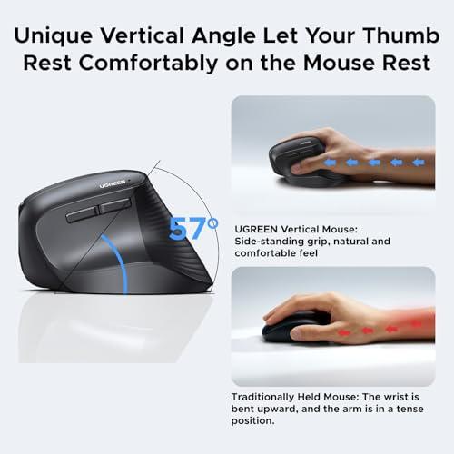 UGREEN Ergonomic Mouse, Wireless Bluetooth Vertical Mouse, Dual-Mode (BT 5.4 & USB 2.4G), Quiet Clicks, 4 Adjustable DPI (1000/1600/2000/4000), Compatible with Windows/Mac/Linux/An thumbnail 3