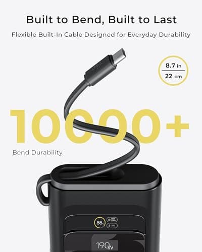 2026 FIFA Licensed 190W 20000mAh Power Bank for Laptop Portable Charger,3-Port USB-C Fast Charging Battery Pack with Built-in USB-C Cables for MacBook,Cell Phones,iPhone,Android,Sa thumbnail 8
