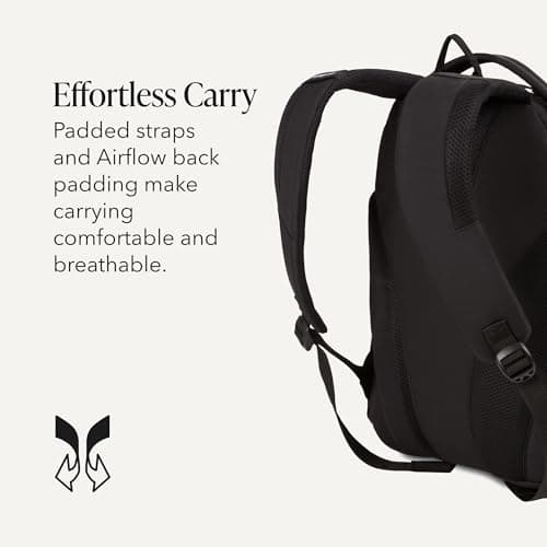 SwissGear Bungee Core Laptop Backpack, Fits Most 13-Inch Laptops, Airflow Back Panel, Reflective Accents, and Bungee Cord System, Black, 26L, 17.25-Inch