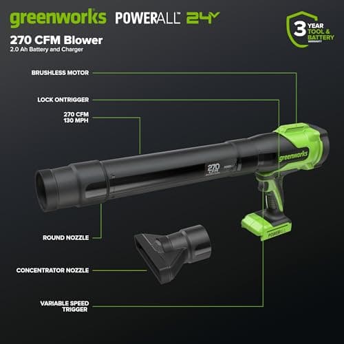 Greenworks 24V 12 in String Trimmer & 270 CFM Blower Combo, 2.0 Ah Battery thumbnail 2