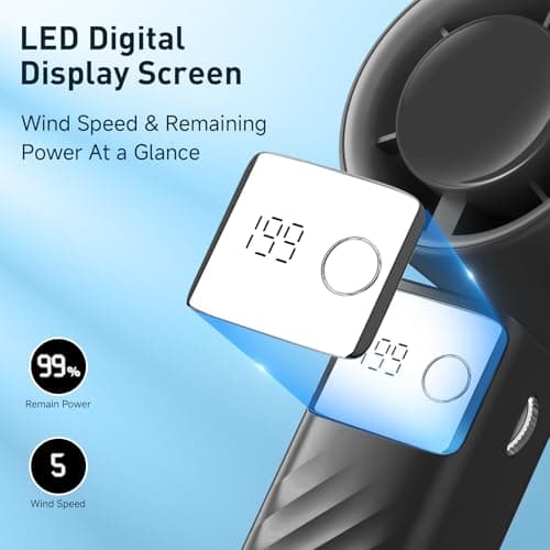 YOSHENMO Portable Handheld Turbo Fan - Foldable Mini Fan with Air Turbo Tech, 1-199 Speed Adjustment, 20H Runtime, LED Display, Battery-Powered for Indoor/Outdoor Use, Dark Black thumbnail 5
