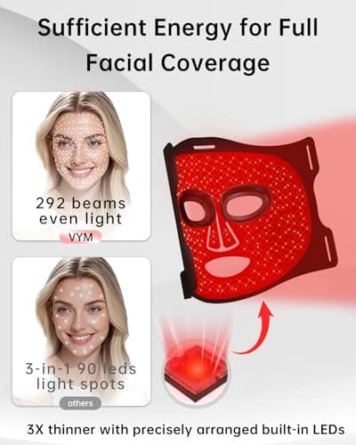 Miniatura de Mascarilla Facial LED Infrarroja de Terapia de Luz Roja, 292 LEDs de Alta Energía, Inalámbrica 5