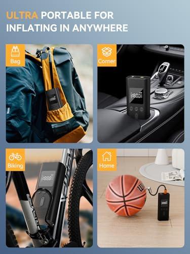 AIRSURE Tire Inflator Portable Air Compressor, 150 PSI Fast Inflation Cordless Air Pump with LED Light, Auto Shut-Off, Rechargeable Battery for Car, Motorcycle, Bike, and Sports Ba thumbnail 6