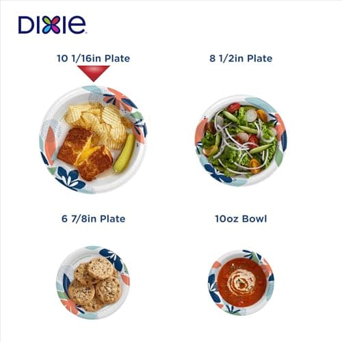 Dixie Large Paper Plates, 10 Inch, 86 Count, 2X Stronger*, Microwave-Safe, Soak-Proof, Cut Resistant, Disposable Plates For Everyday Breakfast, Lunch, & Dinner Meals