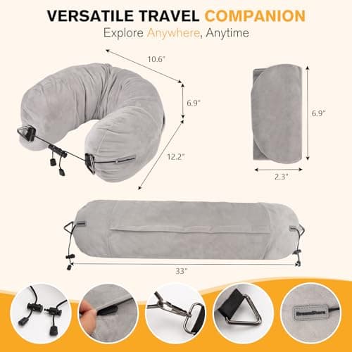 DreamShore Travel Pillow for Extra Luggage: Stuffable Neck Pillow with Adjustable Neck Size | Fits 3+ Days of Travel Essentials | Transformable Carry-On Solution | Soft Velvet Cove thumbnail 6